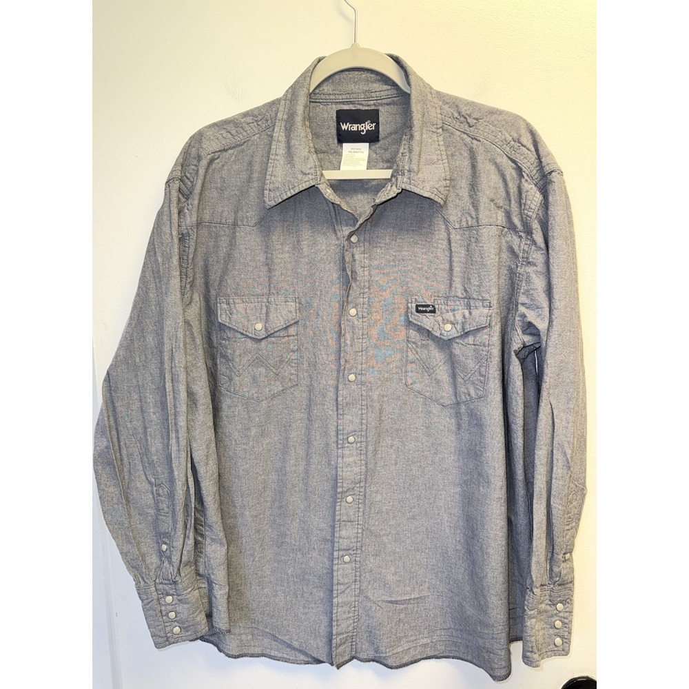 Wrangler Shirt Blue Pearl Snap Chambray Long Sleeve Size XXL Cotton Western
